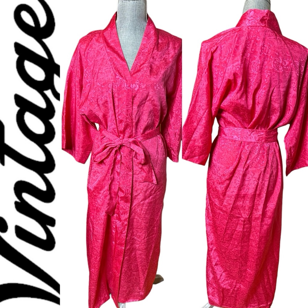 California Dynasty Vintage Pink Floral Long Robe Tie Size Small Made in USA